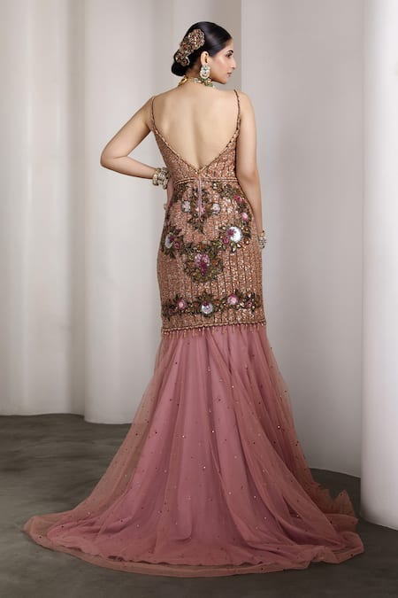 Shop Rocky Star Pink Net Beads, Sequins Sweetheart Neck Embellished Mermaid Cut Gown at Aza Fashions Shop_Rocky Star_Pink Net Beads, Sequins Sweetheart Neck Embellished Mermaid Cut Gown _at_Aza_Fashions
