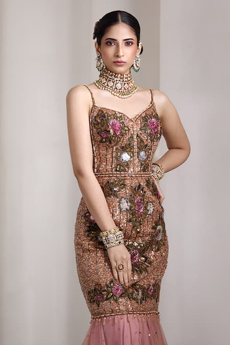 Buy Rocky Star Pink Net Beads, Sequins Sweetheart Neck Embellished Mermaid Cut Gown Online at Aza Fashions Buy_Rocky Star_Pink Net Beads, Sequins Sweetheart Neck Embellished Mermaid Cut Gown _Online_at_Aza_Fashions