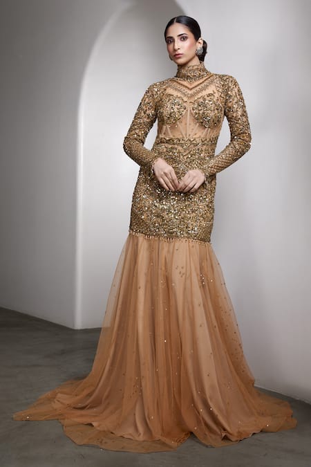 Rocky Star Embellished Flared Hem Gown 