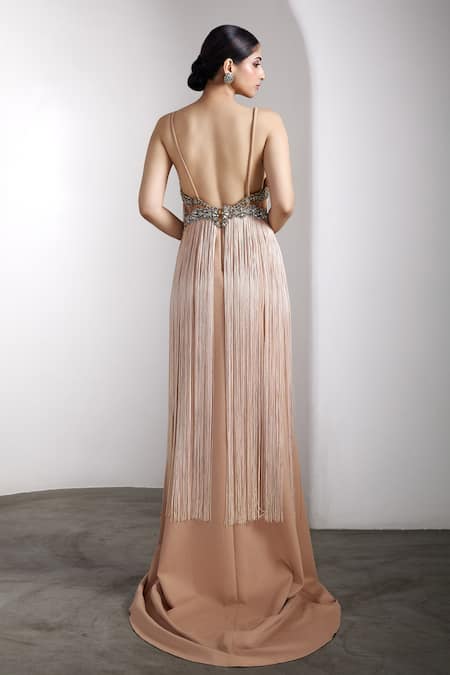 Rocky Star Embellished Gown With Cape 