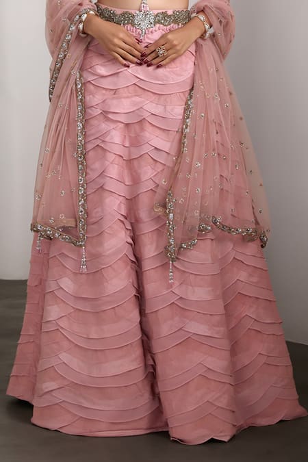 Shop Rocky Star Pink Net Sequins, Embroidery, Beads Round Neck Embellished Lehenga Set Online at Aza Fashions Shop_Rocky Star_Pink Net Sequins, Embroidery, Beads Round Neck Embellished Lehenga Set _Online_at_Aza_Fashions