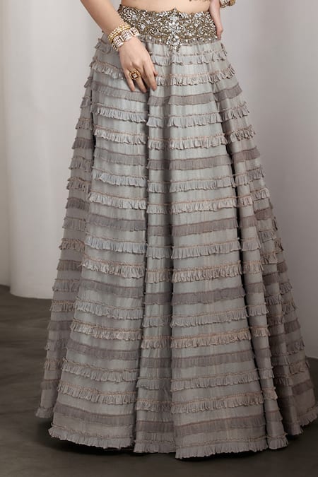 Shop Rocky Star Gray Beads, Sequins Round Neck Embellished Lehenga Set Online at Aza Fashions Shop_Rocky Star_Gray Beads, Sequins Round Neck Embellished Lehenga Set _Online_at_Aza_Fashions