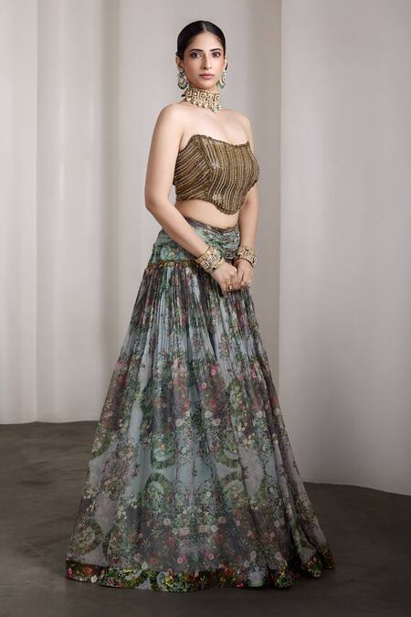 Buy Rocky Star Blue Embroidery Round Neck Floral Print Lehenga Set Online at Aza Fashions Buy_Rocky Star_Blue Embroidery Round Neck Floral Print Lehenga Set _Online_at_Aza_Fashions