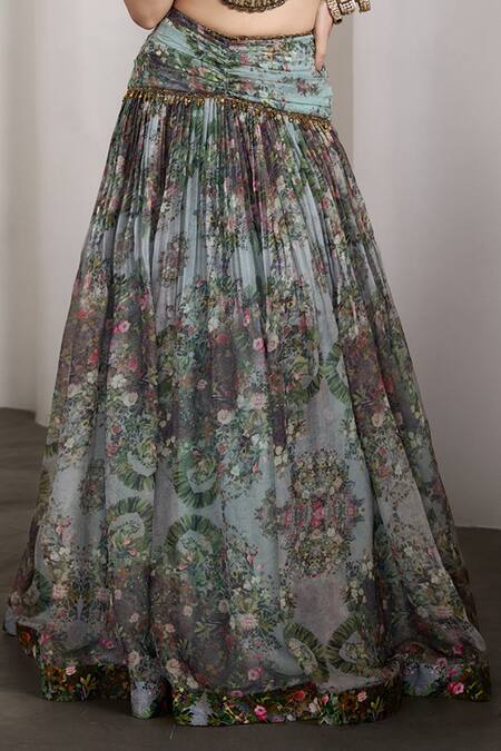 Shop Rocky Star Blue Embroidery Round Neck Floral Print Lehenga Set Online at Aza Fashions Shop_Rocky Star_Blue Embroidery Round Neck Floral Print Lehenga Set _Online_at_Aza_Fashions