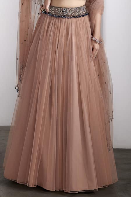 Buy_Rocky Star_Pink Net Sequins Sweetheart Neck Embellished Blouse And Lehenga Set _Online_at_Aza_Fashions