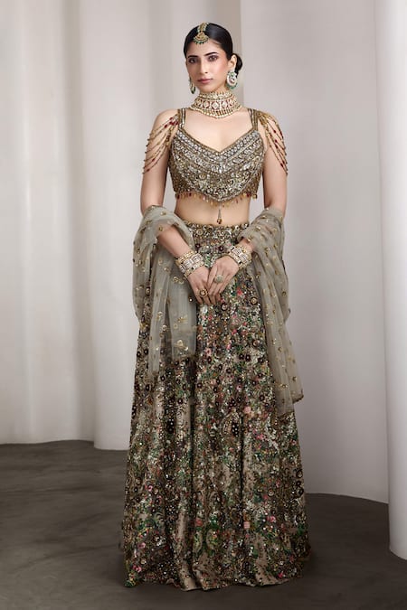 Shop_Rocky Star_Multi Color Net Sequins, Beads Embellished Blouse And Lehenga Set _Online_at_Aza_Fashions