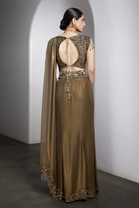 Rocky Star Embellished Blouse & Pre-Draped Saree Set 