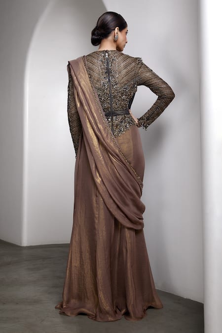 Rocky Star Embellished Blouse & Pre-Draped Saree Set 