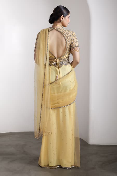 Rocky Star Embellished Blouse & Pre-Draped Saree Set 