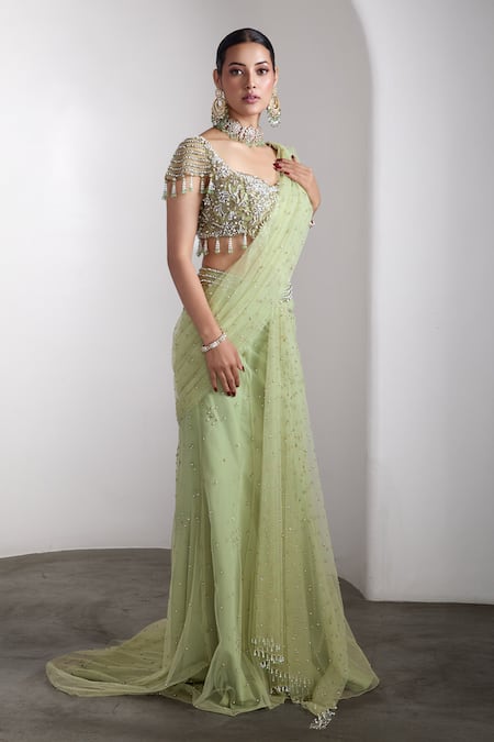 Rocky Star Embellished Blouse & Pre-Draped Saree Set 