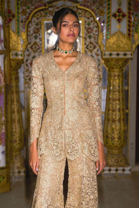 Dash And Dot Lace Embroidered Sharara 