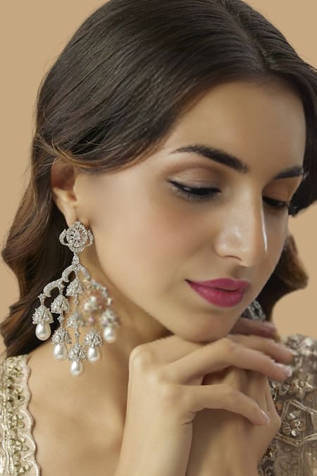 Auraa Trends Floral Diamond Chandelier Earrings 