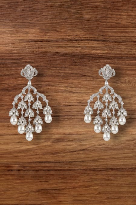Auraa Trends Floral Diamond Chandelier Earrings 