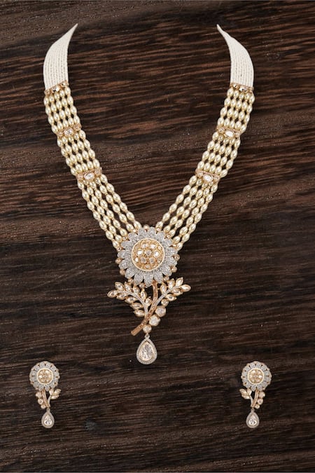 Buy_Auraa Trends_Gold Plated Crystals, Stones Designer Pearl Necklace Set _Online_at_Aza_Fashions