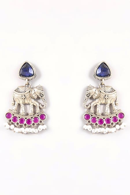 Buy_Auraa Trends_Multi Color Stones Elephant Motif Choker Set_Online_at_Aza_Fashions