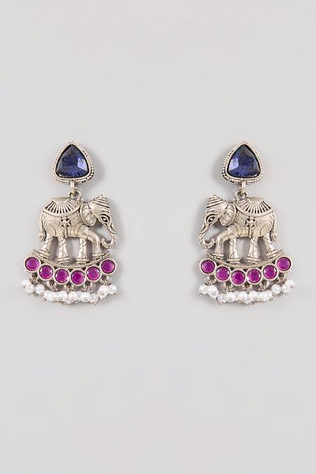 Shop_Auraa Trends_Multi Color Stones Elephant Motif Choker Set_Online_at_Aza_Fashions