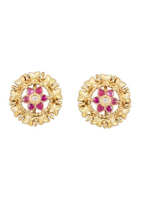 Auraa Trends Gold Plated Crystals Floral Moissanite Stud Earrings Online at Aza Fashions Auraa Trends_Gold Plated Crystals Floral Moissanite Stud Earrings _Online_at_Aza_Fashions