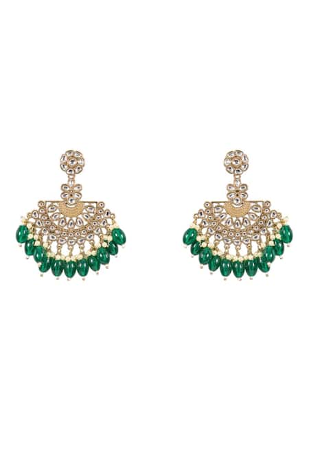 Auraa Trends Gold Plated Pearls, Stones Green Chandbali Earrings Online at Aza Fashions Auraa Trends_Gold Plated Pearls, Stones Green Chandbali Earrings _Online_at_Aza_Fashions
