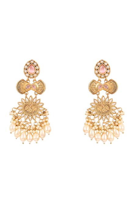 Auraa Trends Gold Plated Pearls, Stones Floral Design Earrings Online at Aza Fashions Auraa Trends_Gold Plated Pearls, Stones Floral Design Earrings _Online_at_Aza_Fashions