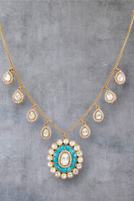 Buy_Auraa Trends_Blue Stones, Crystals Turquoise Necklace Set _Online_at_Aza_Fashions