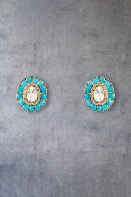 Shop_Auraa Trends_Blue Stones, Crystals Turquoise Necklace Set _Online_at_Aza_Fashions