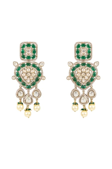 Buy_Auraa Trends_Green Crystals, Pearls Gold-plated Kundan Necklace Set _Online_at_Aza_Fashions