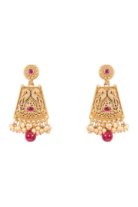 Auraa Trends_Gold Plated Pearls, Stones Temple Necklace Set _Online_at_Aza_Fashions