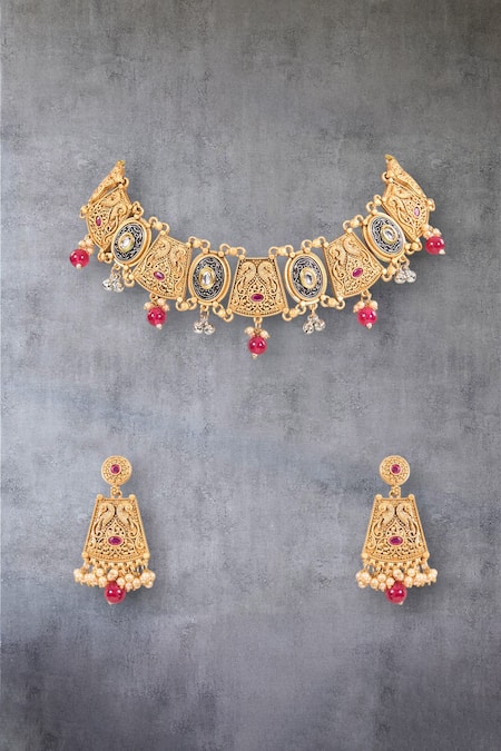 Auraa Trends Gold-Plated Temple Necklace Set 