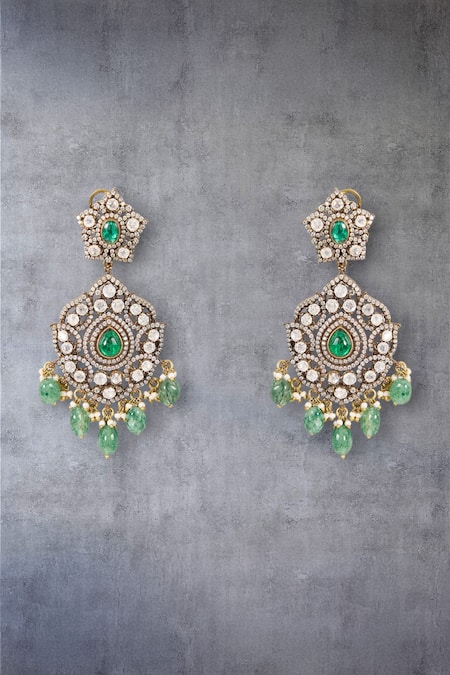 Shop Auraa Trends Green Diamonds, Stones Kundan Embellished Choker Set at Aza Fashions Shop_Auraa Trends_Green Diamonds, Stones Kundan Embellished Choker Set _at_Aza_Fashions