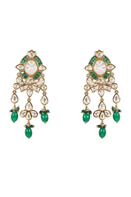 Buy_Auraa Trends_Green Diamonds, Beads Emerald Kundan Choker Necklace Set _Online_at_Aza_Fashions