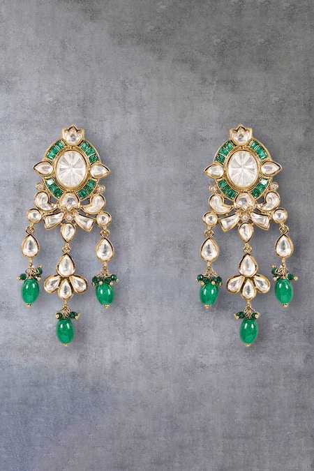 Shop_Auraa Trends_Green Diamonds, Beads Emerald Kundan Choker Necklace Set _Online_at_Aza_Fashions