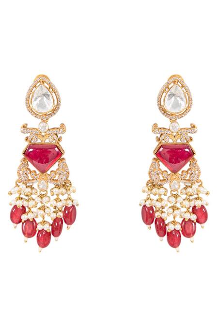 Auraa Trends_Red Crystals, Beads Kundan Work Necklace Set _Online_at_Aza_Fashions