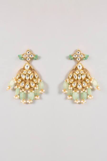 Auraa Trends Green Diamonds, Beads Kundan Embellished Necklace Set Online at Aza Fashions Auraa Trends_Green Diamonds, Beads Kundan Embellished Necklace Set _Online_at_Aza_Fashions