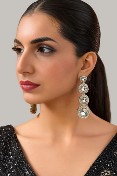 Auraa Trends Gold Plated Imitation Diamonds Kundan Mirror Drop Earrings 