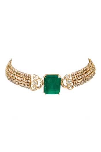 Auraa Trends_Green Imitation Diamonds Stone Choker Necklace Set_Online_at_Aza_Fashions
