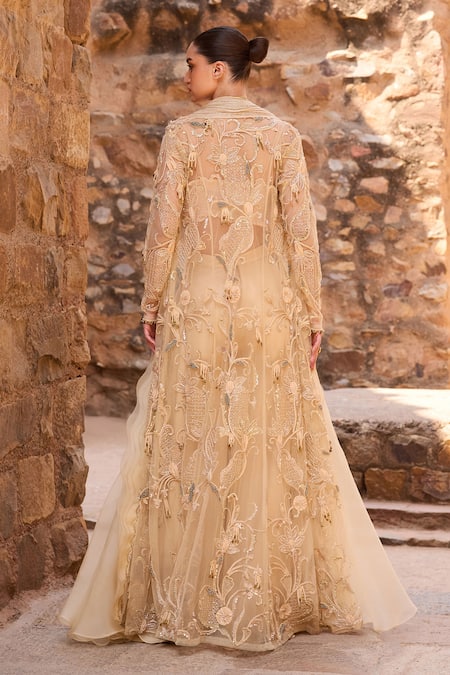 Awigna Embellished Long Jacket & Palazzo Set 