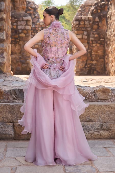 Awigna Lilac Embroidered Kurta Sharara Set 