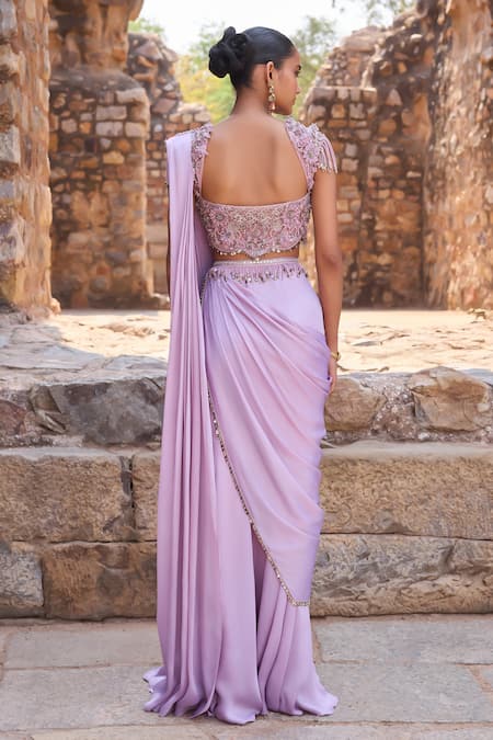 Awigna Embroidered Pre-Draped Saree With Blouse 