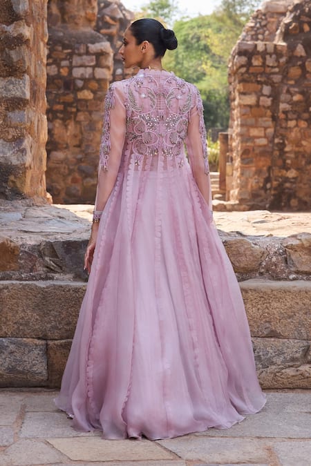 Awigna Lilac Long Jacket With Skirt Set 