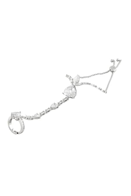 Isharya White Imitation Diamonds Celeste Heart Bolo Rhodium Plated Bracelet Online at Aza Fashions Isharya_White Imitation Diamonds Celeste Heart Bolo Rhodium Plated Bracelet _Online_at_Aza_Fashions