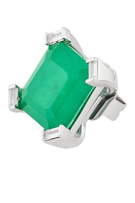 Buy Isharya Green Imitation Gemstones Emerald Luxe Square Rhodium Plated Studs Online at Aza Fashions Buy_Isharya_Green Imitation Gemstones Emerald Luxe Square Rhodium Plated Studs_Online_at_Aza_Fashions