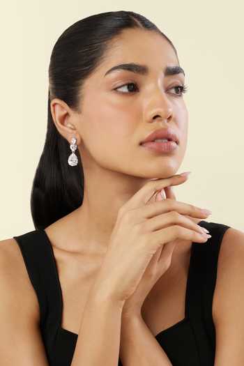 Shop_Isharya_White Crystals Silver Radiance Rhodium Plated Dangler Earrings _Online_at_Aza_Fashions