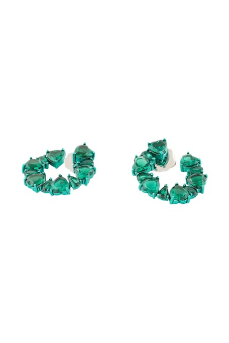 Isharya Green Crystals, Stones Emerald Halo Rhodium Plated Studs Online at Aza Fashions Isharya_Green Crystals, Stones Emerald Halo Rhodium Plated Studs _Online_at_Aza_Fashions