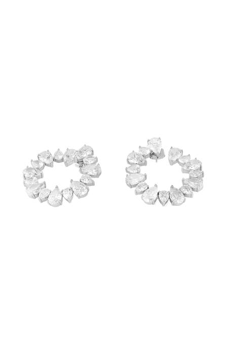 Isharya White Crystals Eternal Glow Circle Rhodium Plated Hoops Online at Aza Fashions Isharya_White Crystals Eternal Glow Circle Rhodium Plated Hoops_Online_at_Aza_Fashions