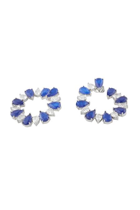 Isharya_Blue Crystals Sapphire Glow Rhodium Plated Circle Studs _Online_at_Aza_Fashions