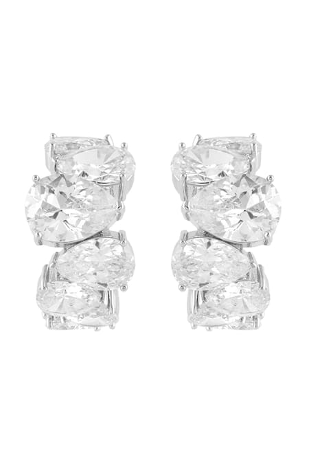 Isharya_White Crystals Luxe Glow Statement Rhodium Plated Hoops_Online_at_Aza_Fashions