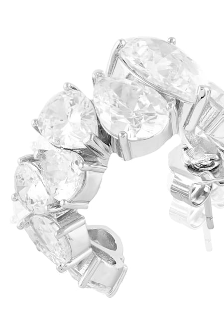 Buy_Isharya_White Crystals Luxe Glow Statement Rhodium Plated Hoops_Online_at_Aza_Fashions