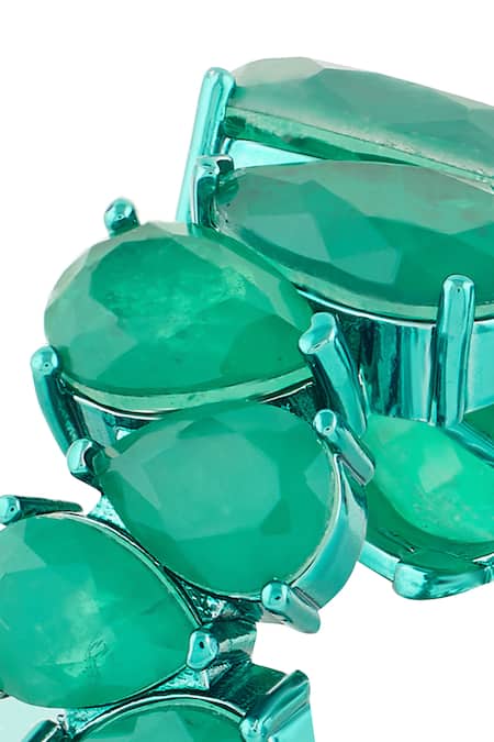 Buy_Isharya_Green Stones Emerald Glow Rhodium Plated Statement Hoops_Online_at_Aza_Fashions