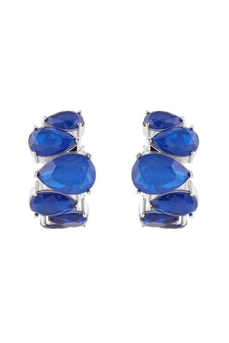 Isharya Blue Stones Sapphire Glow Statement Rhodium Plated Hoops Online at Aza Fashions Isharya_Blue Stones Sapphire Glow Statement Rhodium Plated Hoops _Online_at_Aza_Fashions