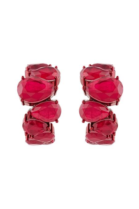 Isharya_Red Imitation Gemstones Crimson Glow Statement Rhodium Plated Hoops_Online_at_Aza_Fashions